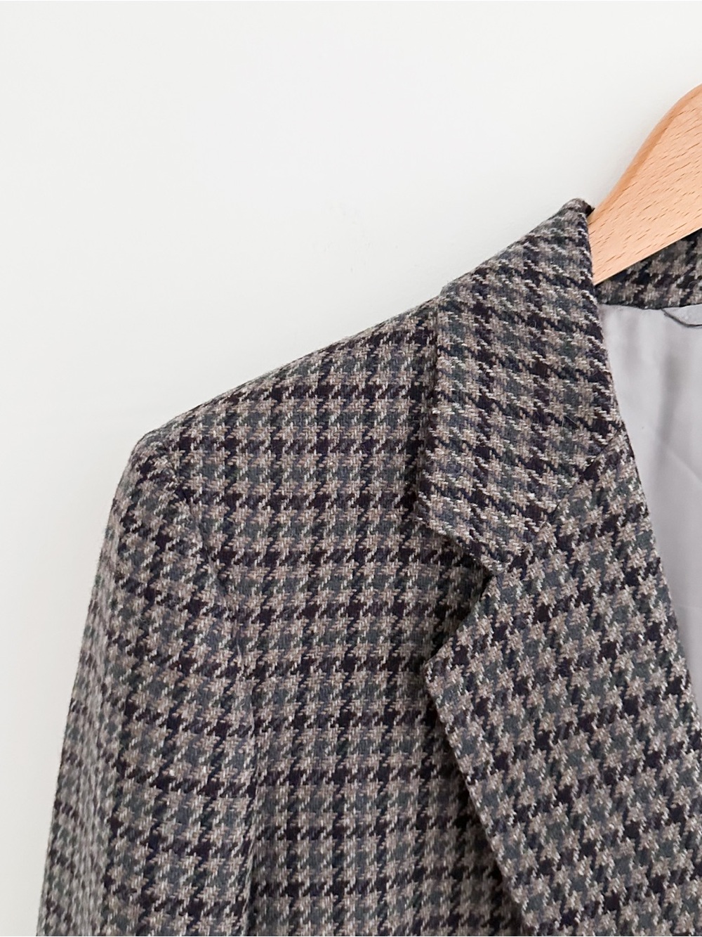 Vintage Charcoal Wool Houndstooth Blazer Size 12 Made In USA Old Money Prep - Picture 4 of 9